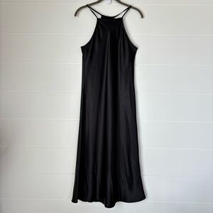 Dress Forum Maxi Black Satin Slip Dress Size Medium
